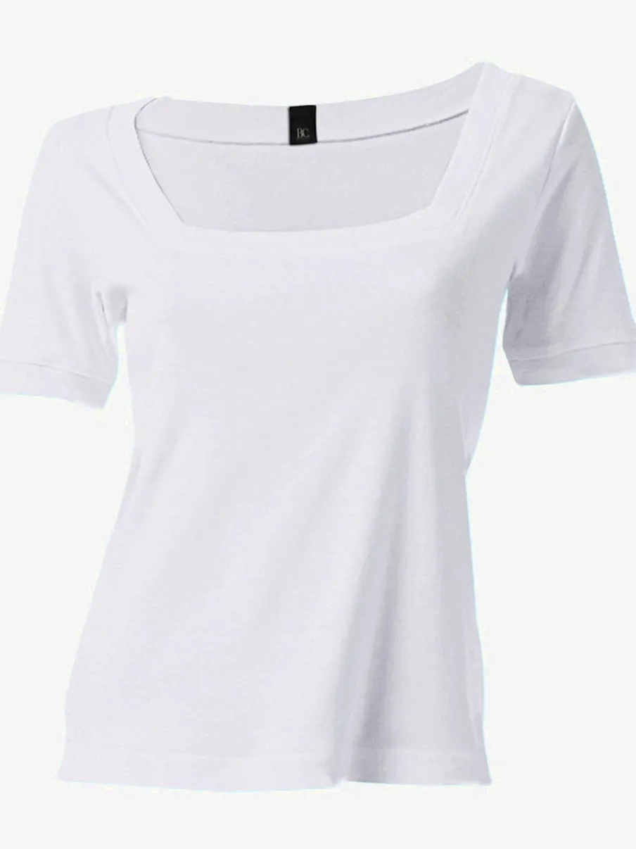 T-shirt à grande encolure carrée avec manches courtes et coupe ajustée
