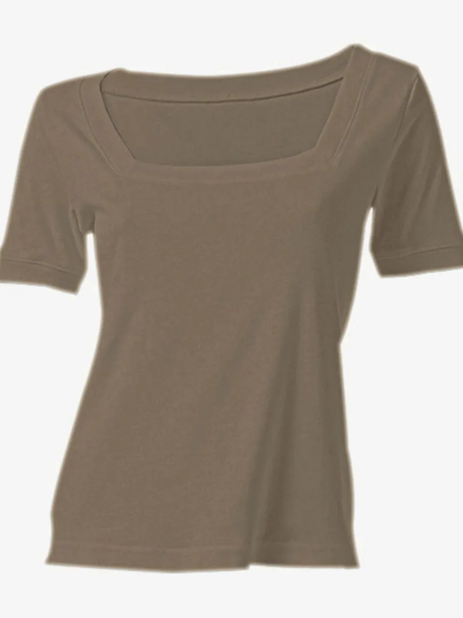 T-shirt à grande encolure carrée avec manches courtes et coupe ajustée