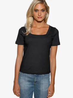 T-shirt à grande encolure carrée avec manches courtes et coupe ajustée