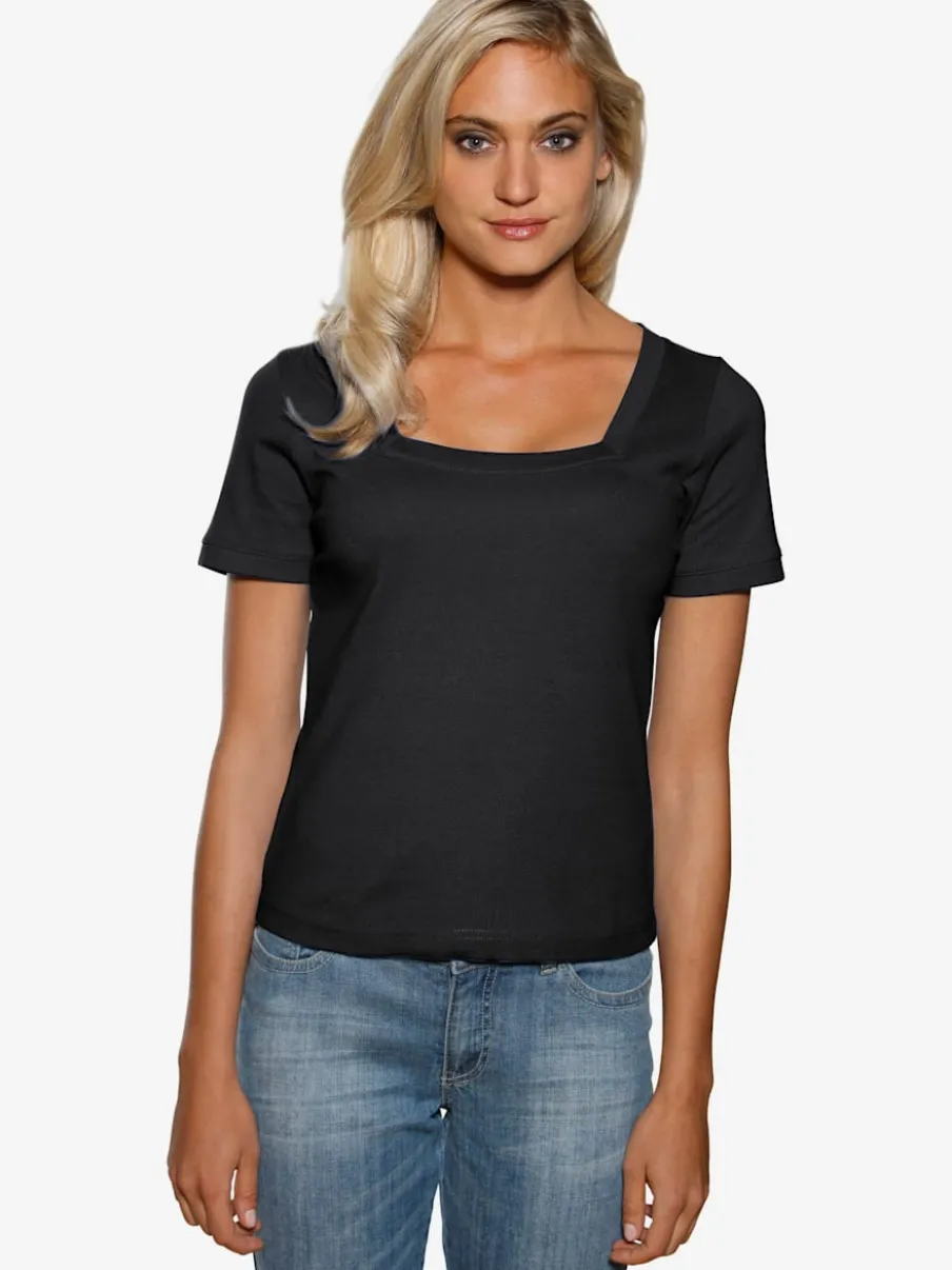 T-shirt à grande encolure carrée avec manches courtes et coupe ajustée