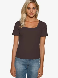 T-shirt à grande encolure carrée avec manches courtes et coupe ajustée