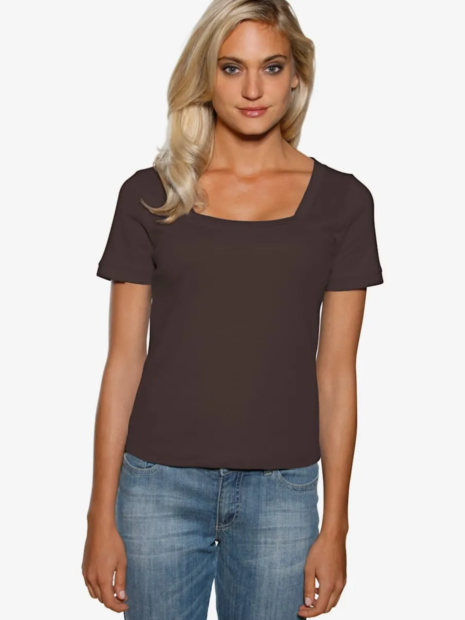 T-shirt à grande encolure carrée avec manches courtes et coupe ajustée