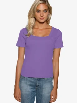T-shirt à grande encolure carrée avec manches courtes et coupe ajustée