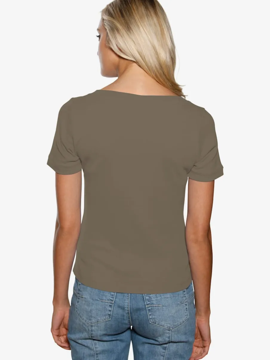 T-shirt à grande encolure carrée avec manches courtes et coupe ajustée