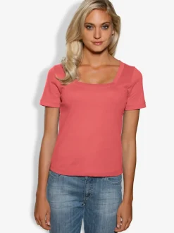 T-shirt à grande encolure carrée avec manches courtes et coupe ajustée