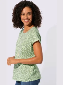 T-shirt imprimé à encolure passepoilée et mancherons décontractés