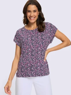 T-shirt imprimé à encolure ronde et mancherons décontractés
