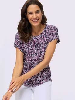 T-shirt imprimé à encolure ronde et mancherons décontractés