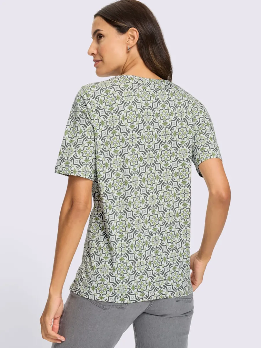 T-shirt imprimé à encolure ronde et manches courtes avec motifs fleuris