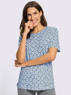 T-shirt imprimé à encolure ronde et manches courtes avec motifs fleuris