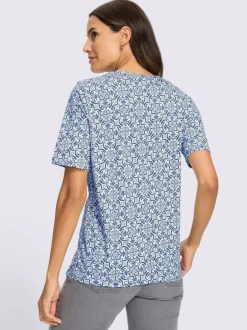 T-shirt imprimé à encolure ronde et manches courtes avec motifs fleuris