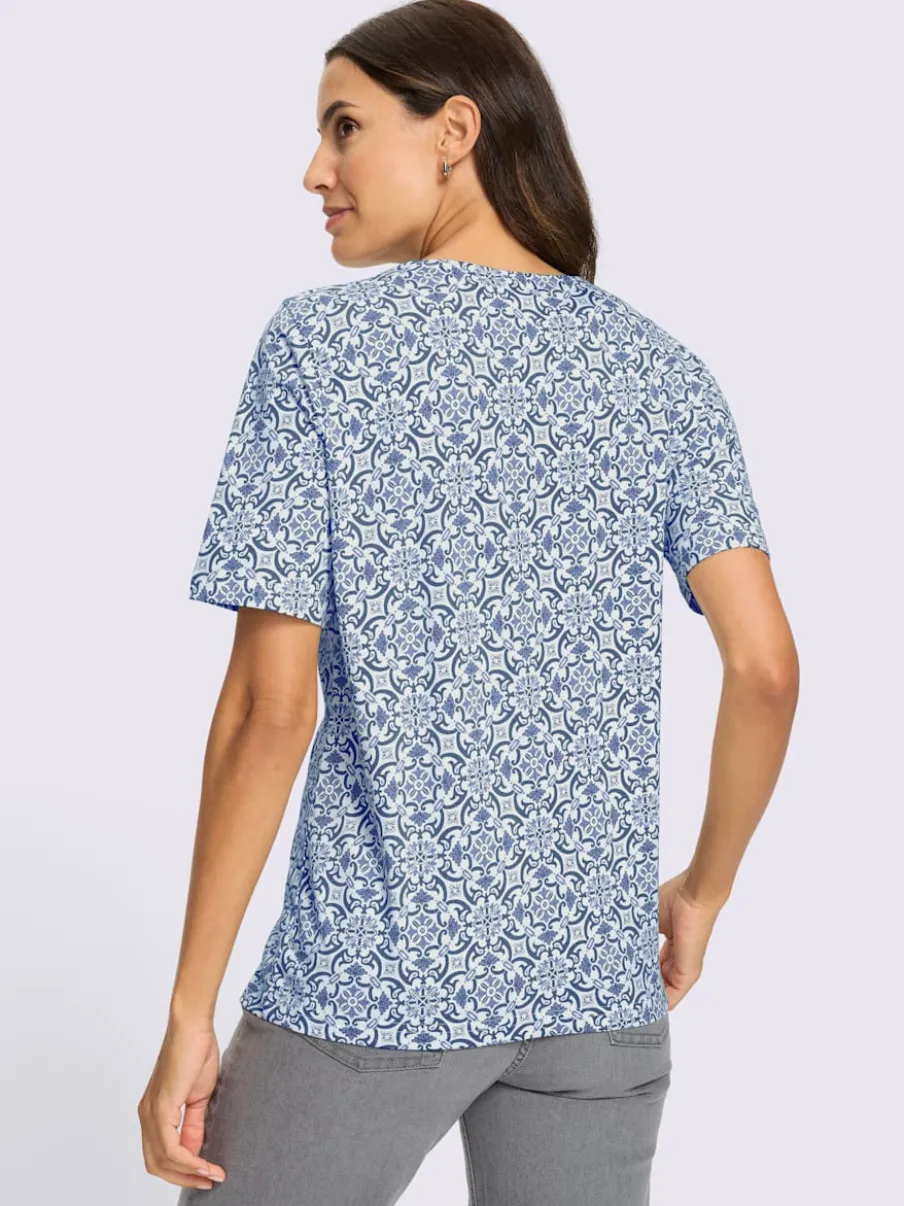 T-shirt imprimé à encolure ronde et manches courtes avec motifs fleuris