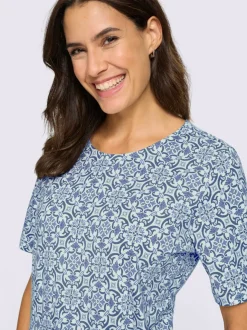 T-shirt imprimé à encolure ronde et manches courtes avec motifs fleuris