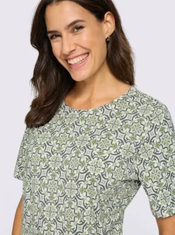T-shirt imprimé à encolure ronde et manches courtes avec motifs fleuris