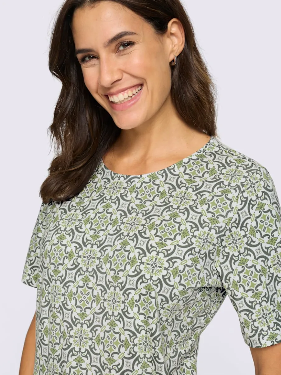 T-shirt imprimé à encolure ronde et manches courtes avec motifs fleuris