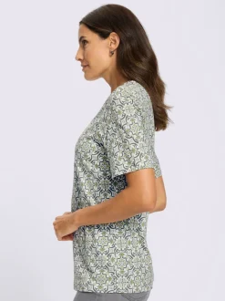 T-shirt imprimé à encolure ronde et manches courtes avec motifs fleuris