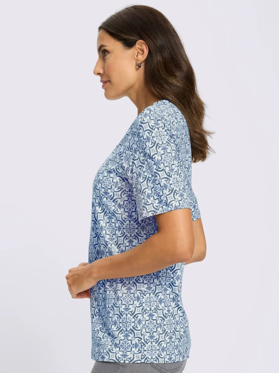 T-shirt imprimé à encolure ronde et manches courtes avec motifs fleuris