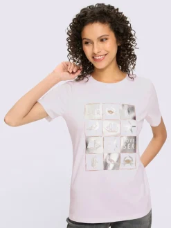 T-shirt à imprimé feuille avec encolure ronde et manches courtes