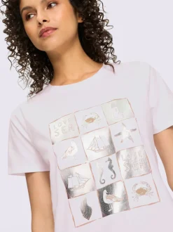 T-shirt à imprimé feuille avec encolure ronde et manches courtes