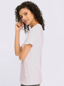 T-shirt à imprimé feuille avec encolure ronde et manches courtes