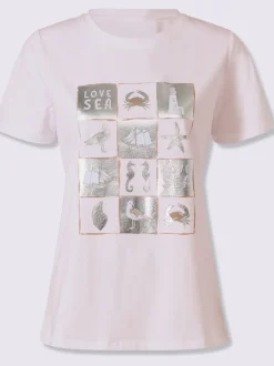 T-shirt à imprimé feuille avec encolure ronde et manches courtes