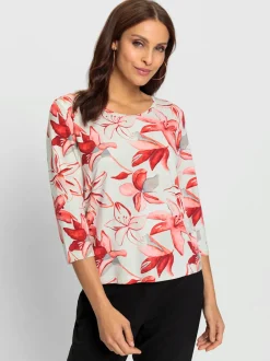 T-shirt imprimé fleurs en viscose douce manches trois-quarts