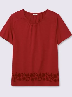 T-shirt imprimé floral, aspect broderie