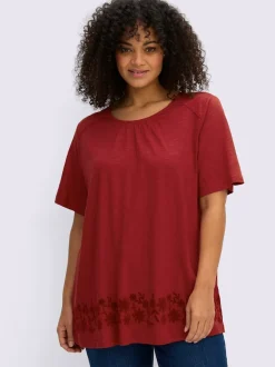 T-shirt imprimé floral, aspect broderie