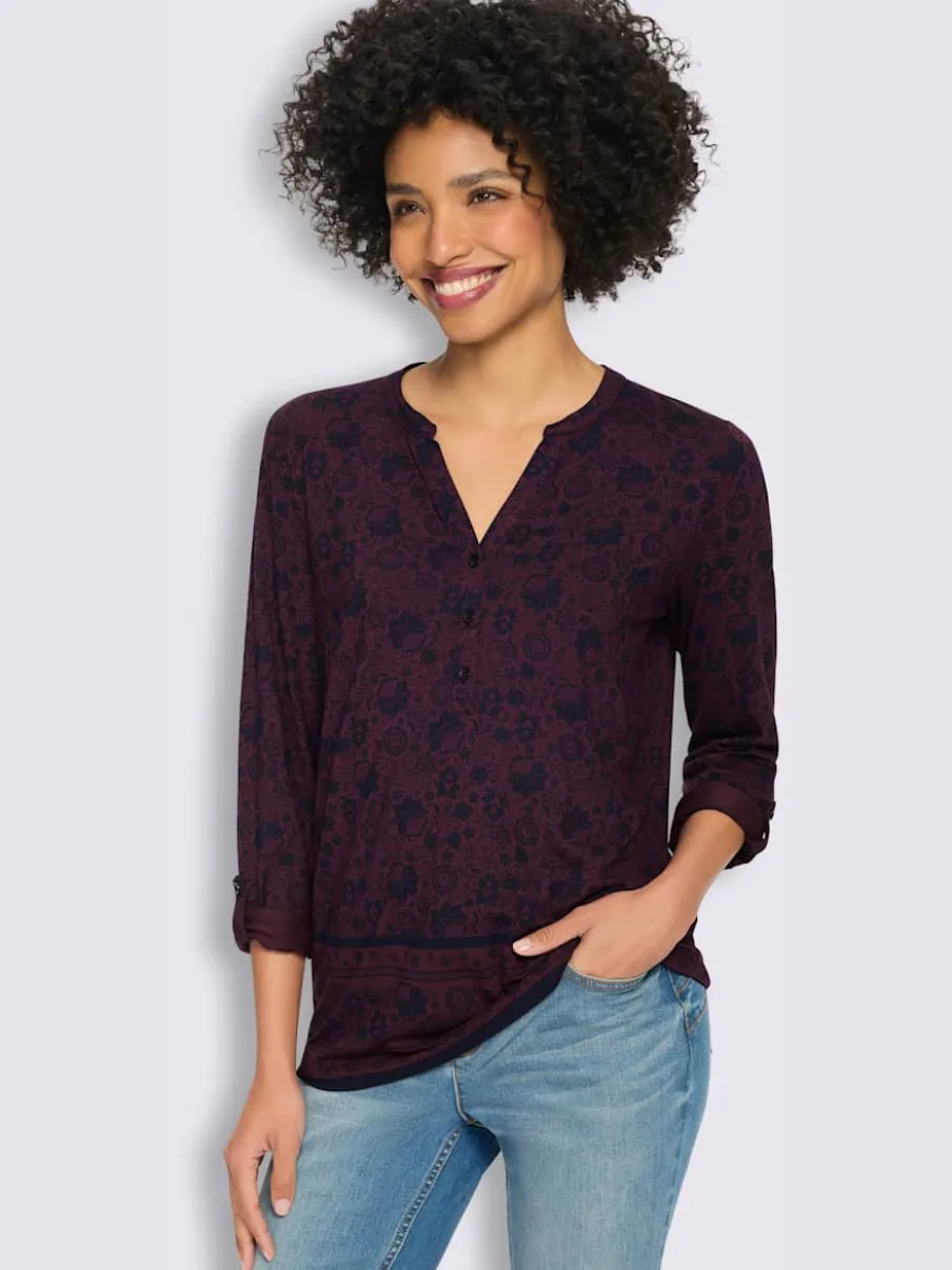 T-shirt imprimé floral à manches longues en jersey doux