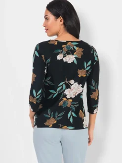 T-shirt imprimé floral manches 3/4 en viscose douce