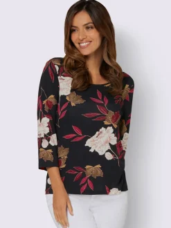 T-shirt imprimé floral manches 3/4 en viscose douce