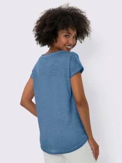 T-shirt à inscription col rond manches courtes délavées