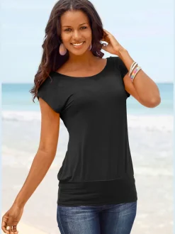 T-shirt large à col rond avec ceinture à l'ourlet