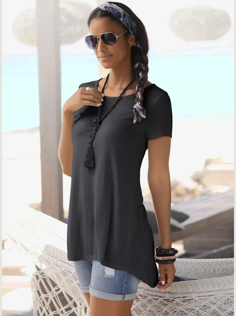 T-shirt large encolure ronde avec coupe longue au dos