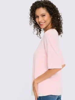 T-shirt léger à col U avec manches 3/4 et débardeur intégré