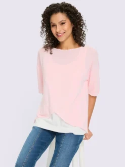 T-shirt léger à col U avec manches 3/4 et débardeur intégré
