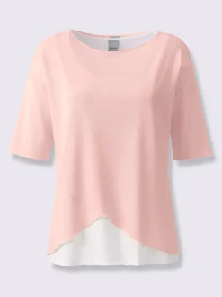 T-shirt léger à col U avec manches 3/4 et débardeur intégré