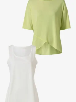 T-shirt léger à col U avec manches 3/4 et débardeur intégré