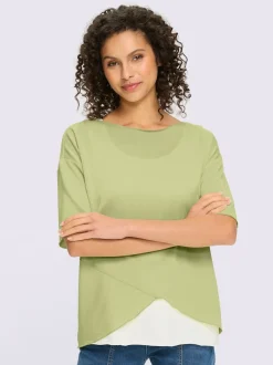 T-shirt léger à col U avec manches 3/4 et débardeur intégré