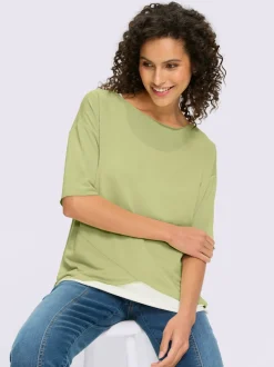 T-shirt léger à col U avec manches 3/4 et débardeur intégré