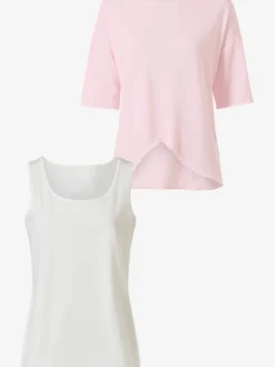 T-shirt léger à col U avec manches 3/4 et débardeur intégré