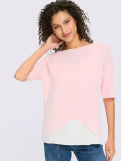 T-shirt léger à col U avec manches 3/4 et débardeur intégré