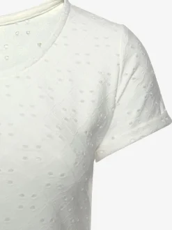 T-shirt léger à encolure ronde avec broderie ajourée et manches courtes