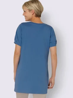 T-shirt long avec encolure ronde et manches courtes
