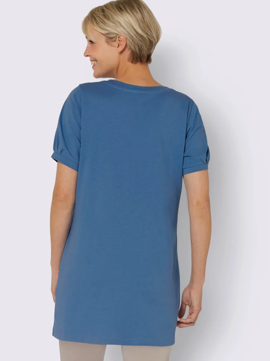T-shirt long avec encolure ronde et manches courtes