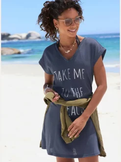 T-shirt long encolure avec bords-côtes légèrement brillants grâce au fil lurex