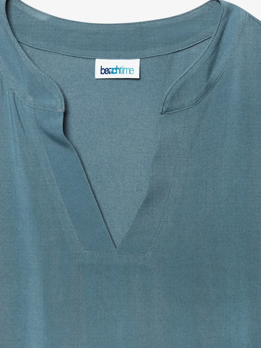 T-shirt long à encolure en V avec finition bordée