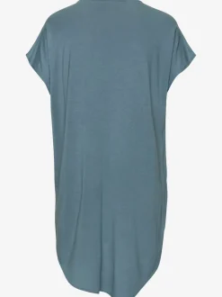 T-shirt long à encolure en V avec finition bordée