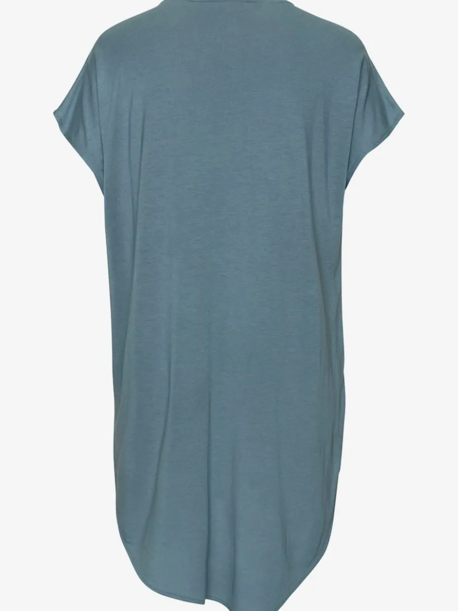 T-shirt long à encolure en V avec finition bordée