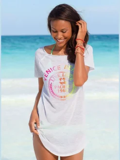 T-shirt long encolure ronde avec manches raglan et logo imprimé